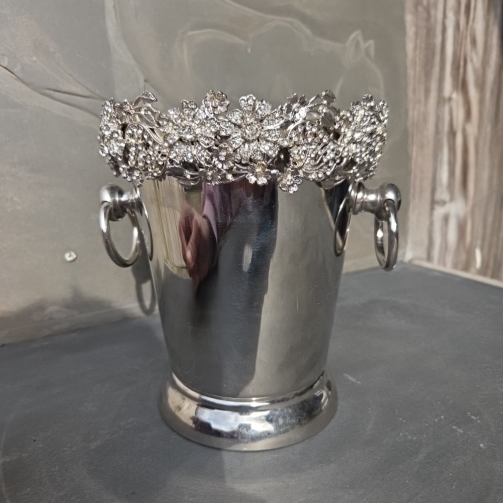 Tahari Silver Crystal-Embellished Champagne Bucket/Wedding/New Years